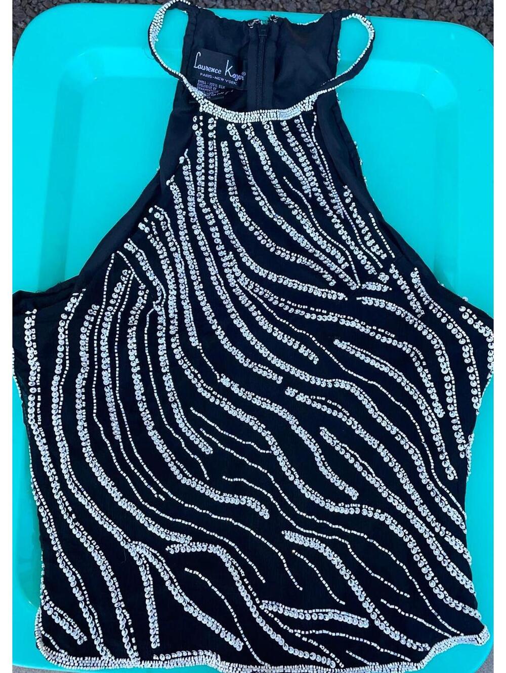 Laurence Kazar Paris-NY L-XL Sequined Halter Top Black Evening Glam Chest 38